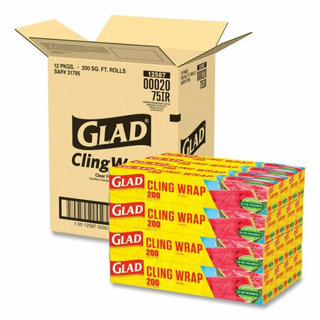 Glad ClingWrap Plastic Wrap, 200 Square Foot Roll, Clear, PK12 20